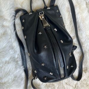 Aimee Kestenberg Black Leather Backpack Purse with Silver Star Studded Accents